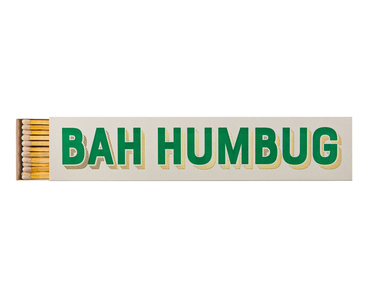 Green and gold boxed Long Matches Bah Humbug