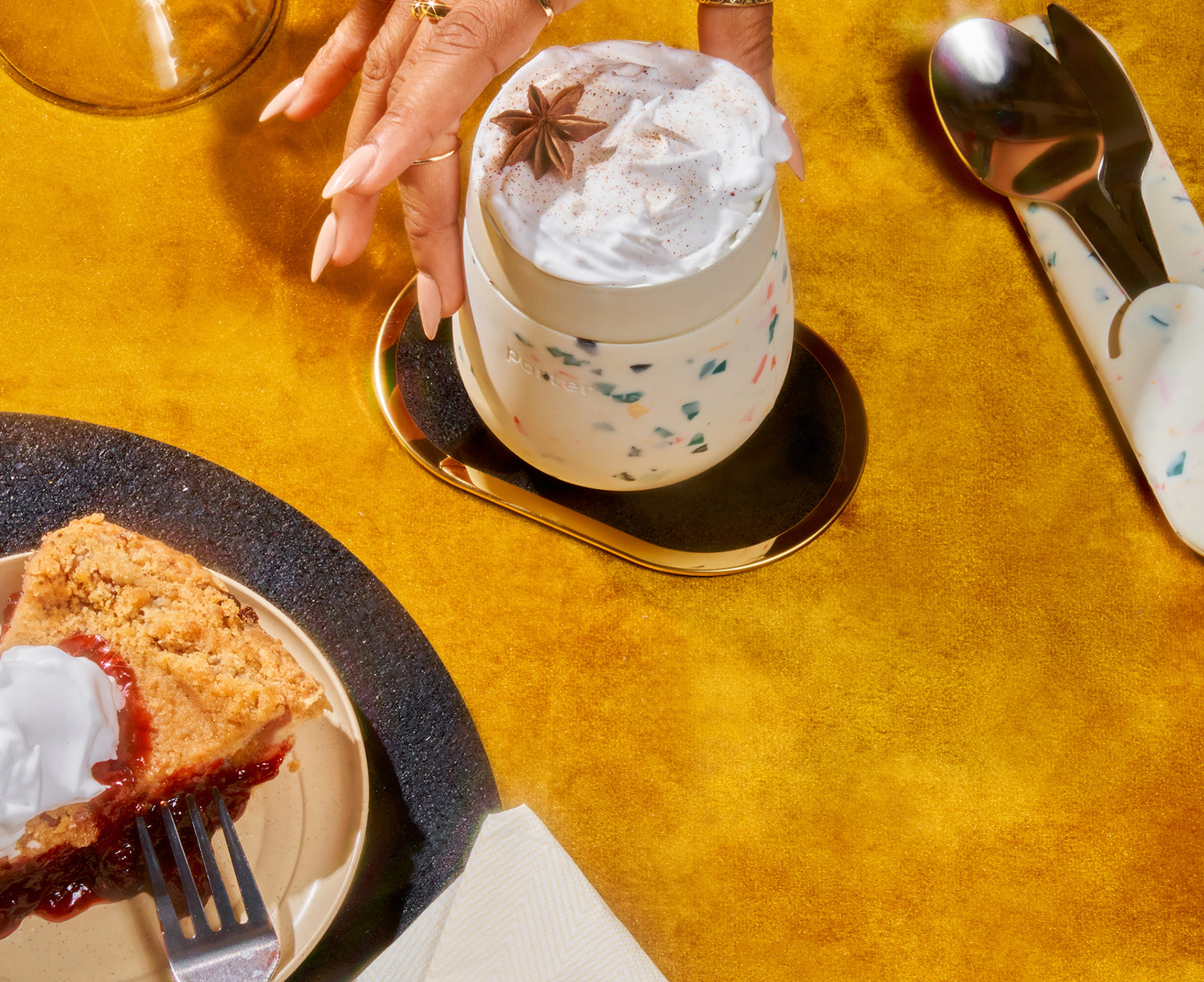 Porter Ceramic Stainless Steel Cup in Cream Terrazzo by W&P