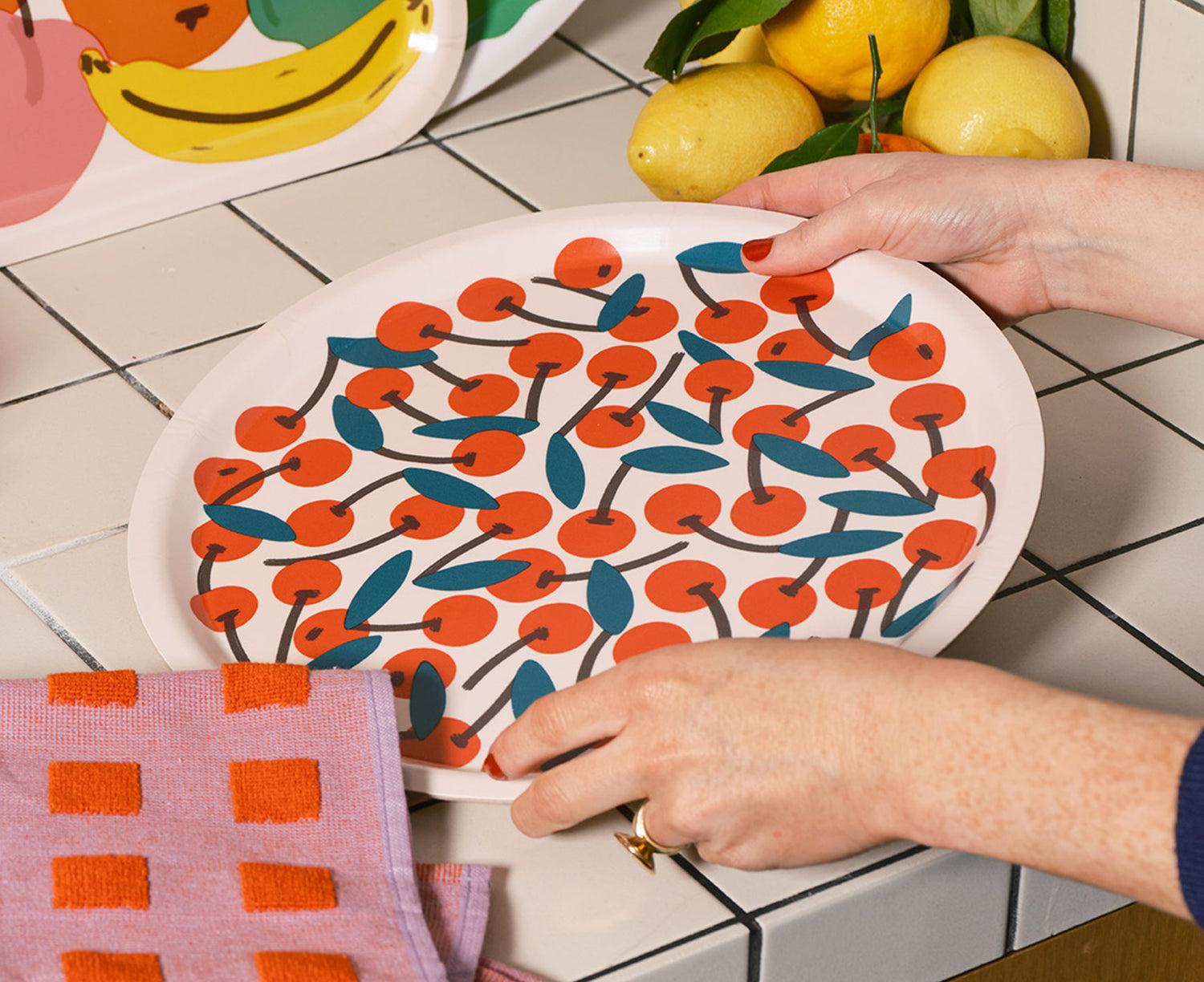 Cherries Small Round Tray by Wrap