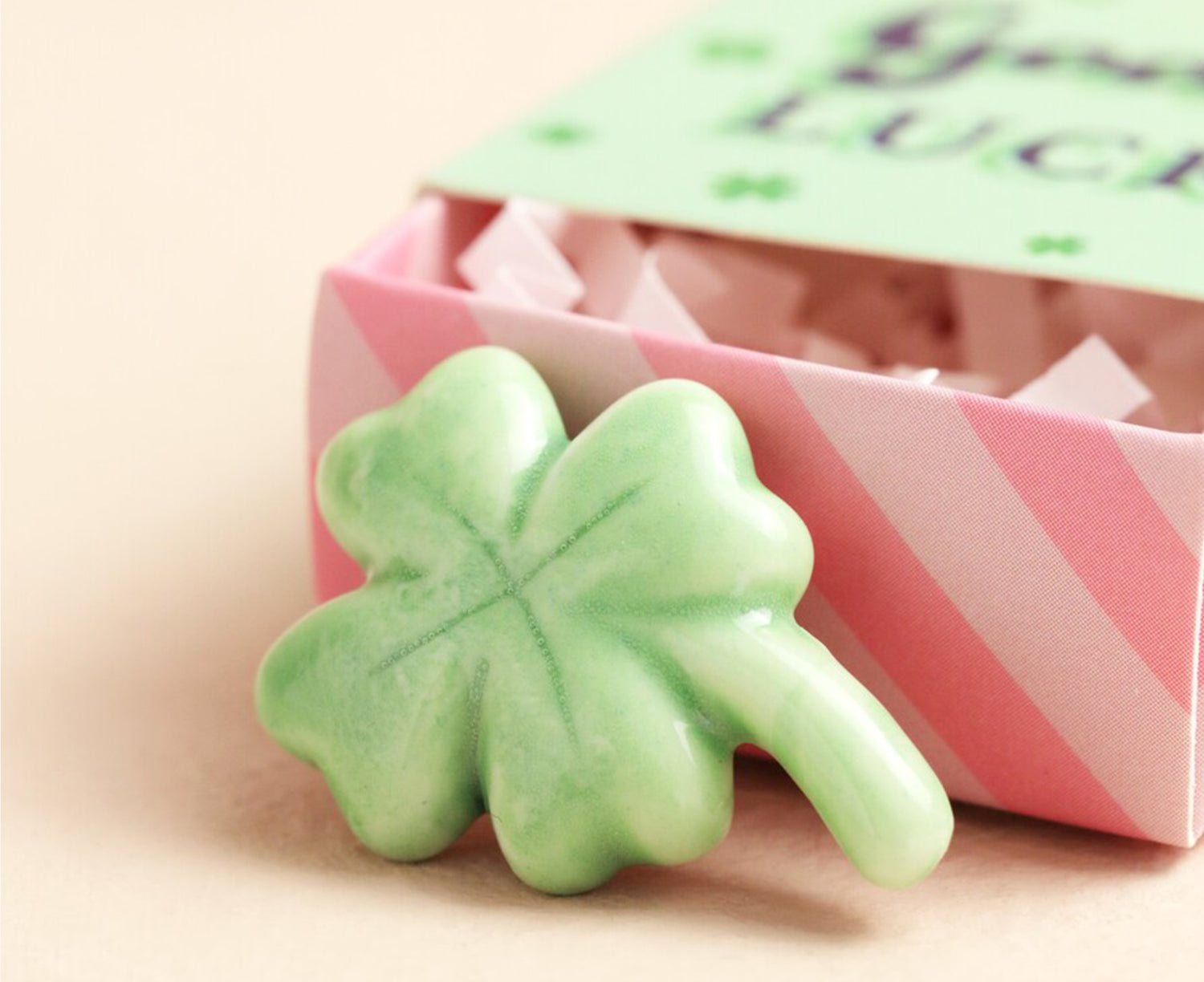 Tiny Ceramic Matchbox Token - Clover - by Lisa Angel