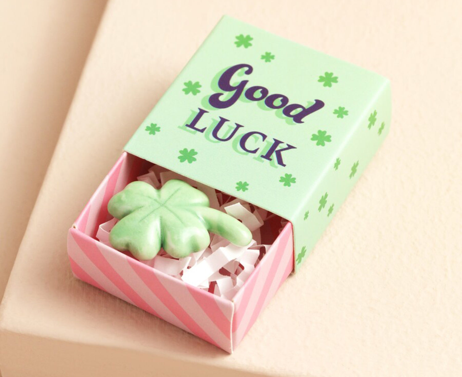 Tiny Ceramic Matchbox Token - Clover - by Lisa Angel
