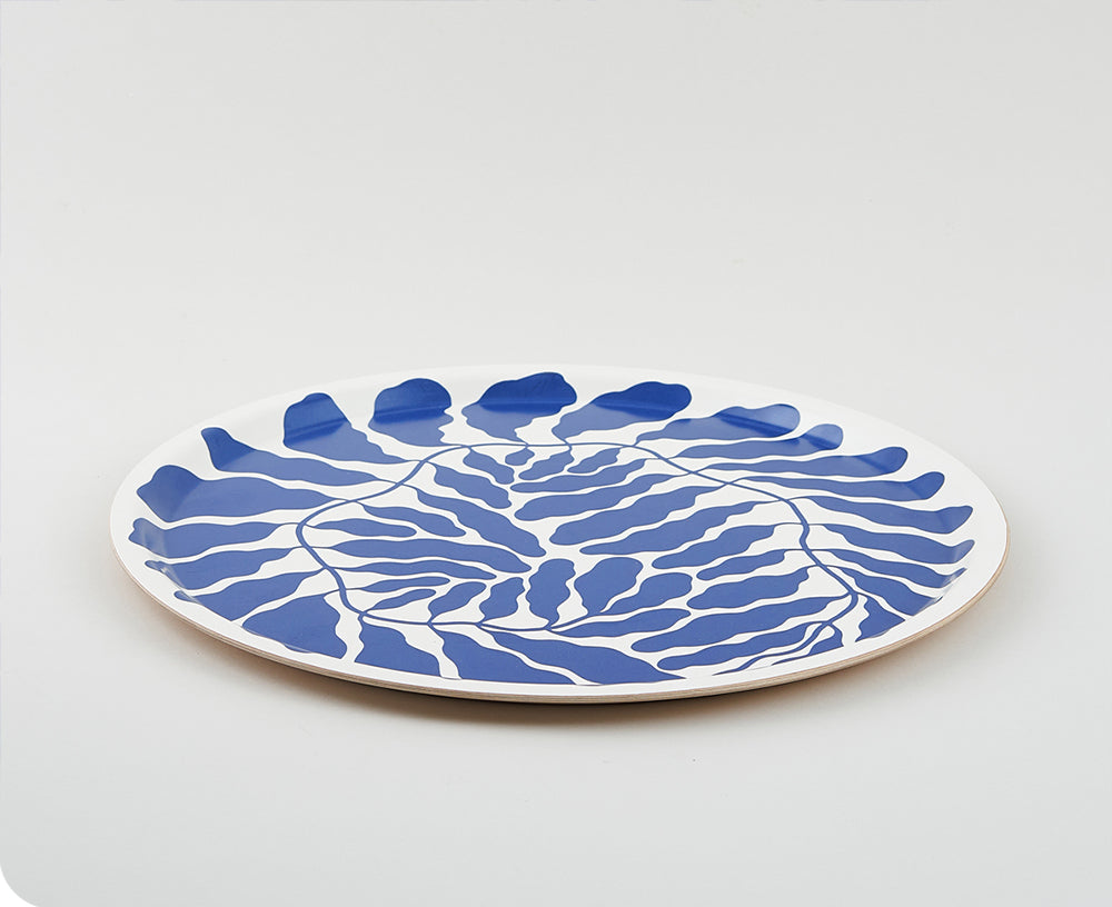 Leaves Round Tray in Blue by Wrap