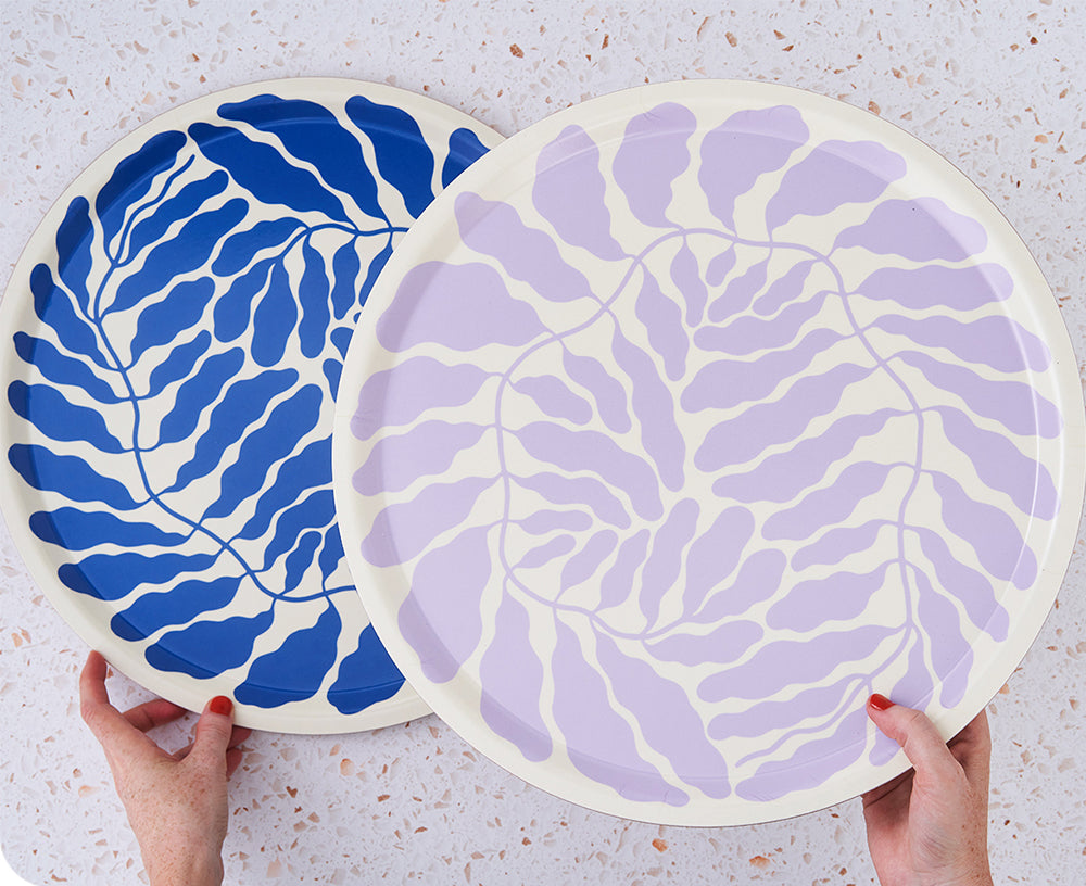 Leaves Round Tray in Blue by Wrap