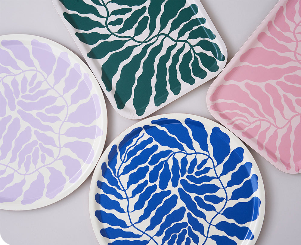 Leaves Round Tray in Blue by Wrap