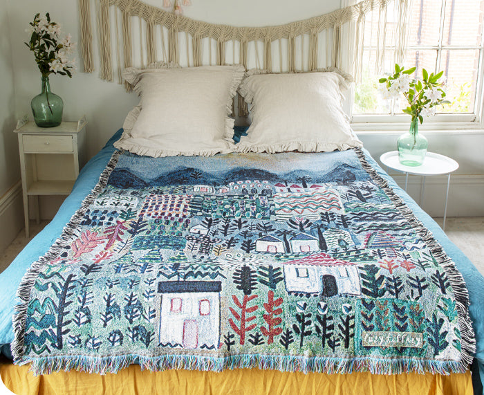 Little Houses Woven Blanket by Lucy Tiffney