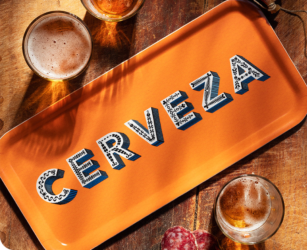 Word Rectangular Tray - Cerveza - by Jamida