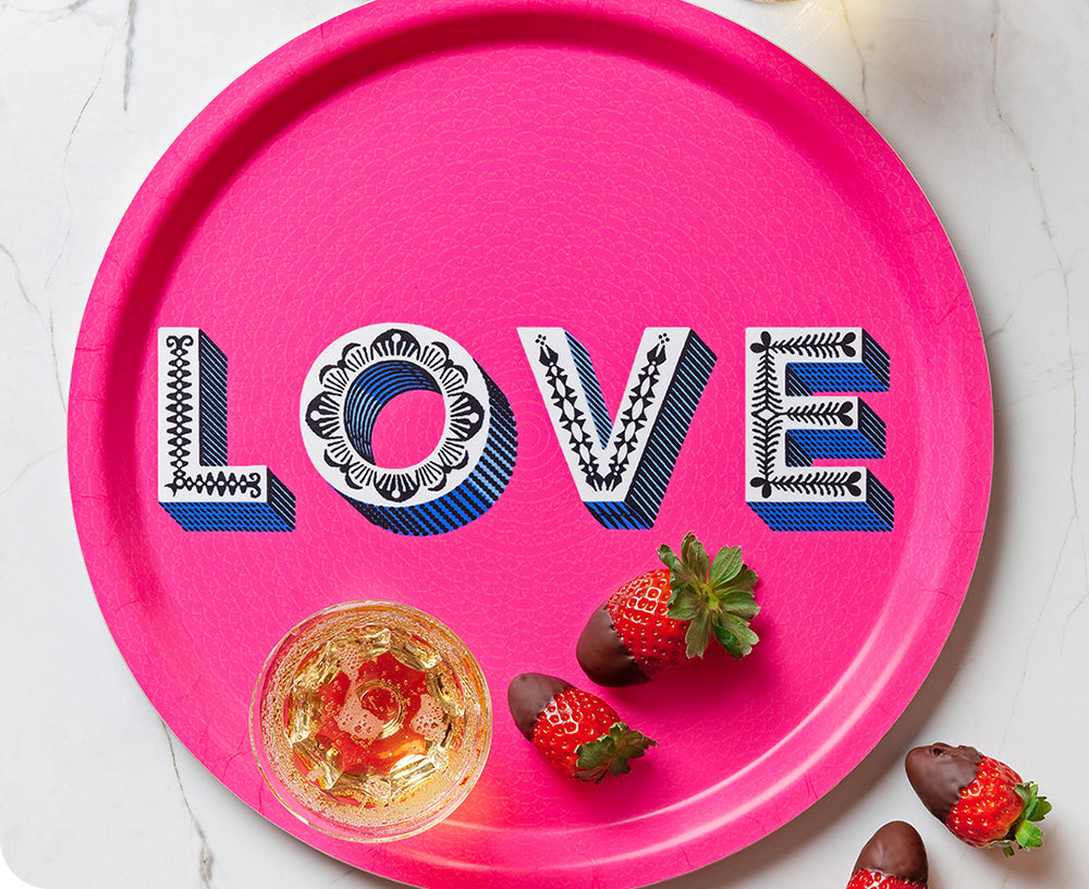 Word Round Tray - Love Bright Pink - by Jamida