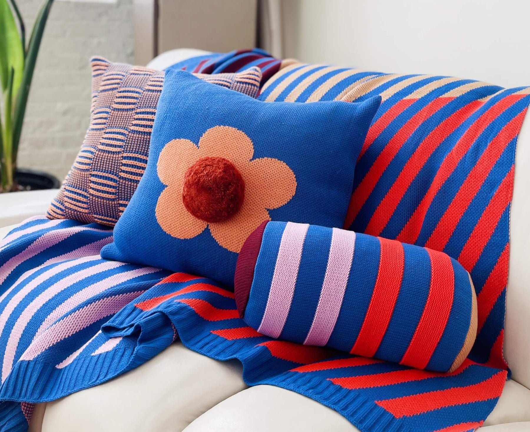 Red striped throw online pillows