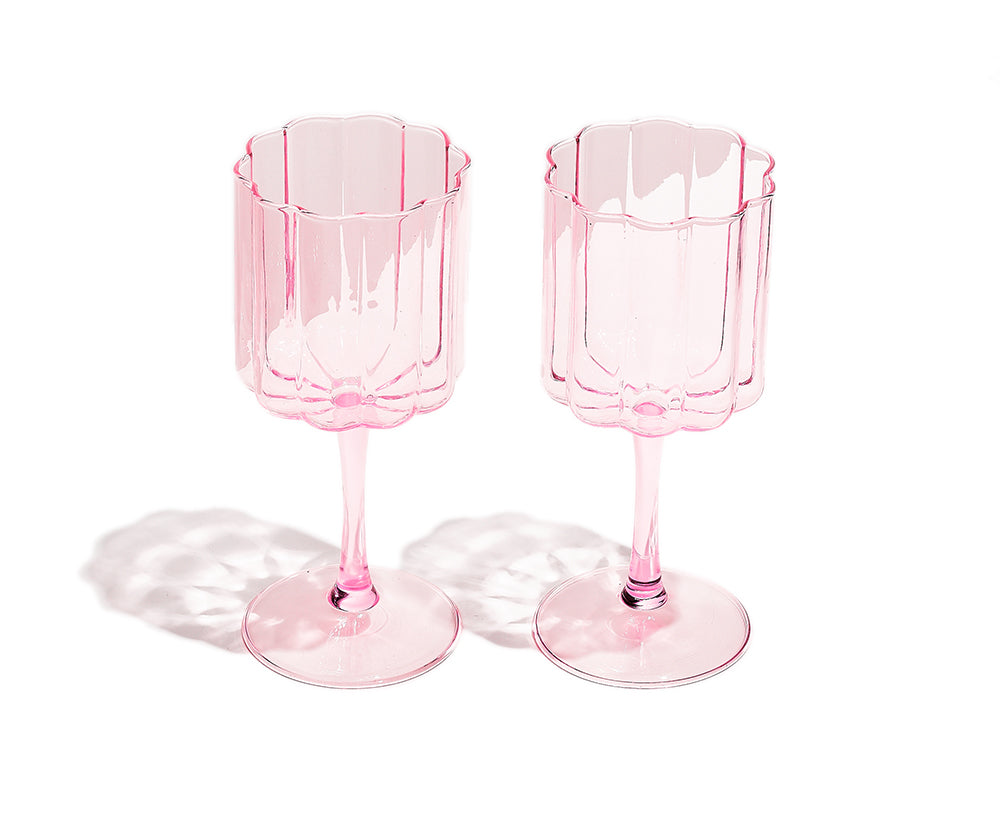 Wave Wine Glass Set in Pink by Fazeek