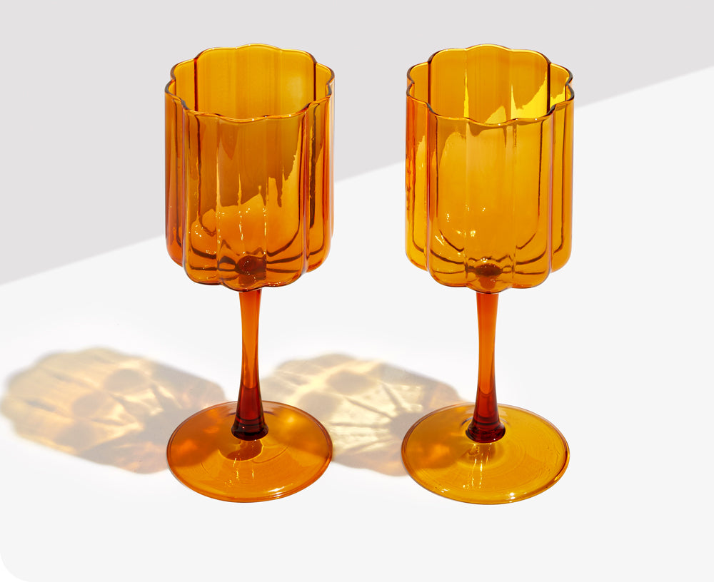 Wave Wine Glass Set in Amber by Fazeek – Gretel Home