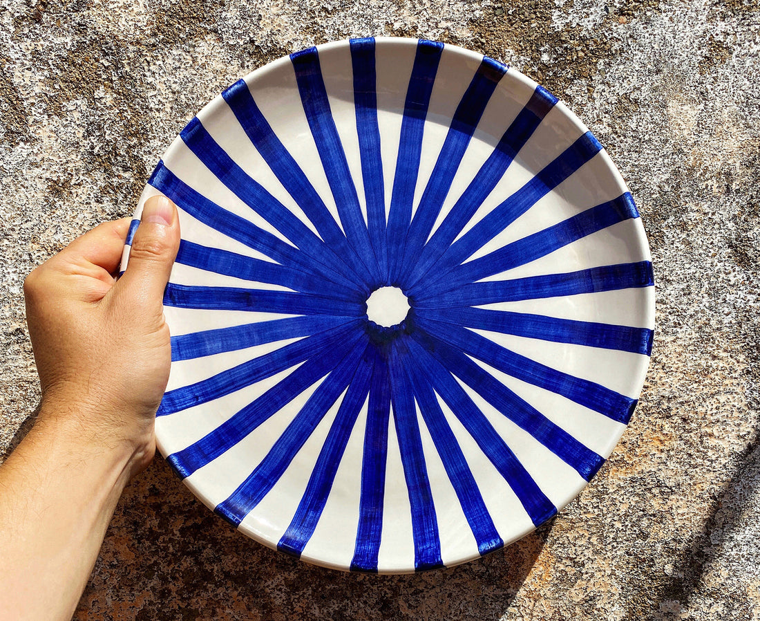 Ray Terracotta Dinner Plate in Blue by Casa Cubista
