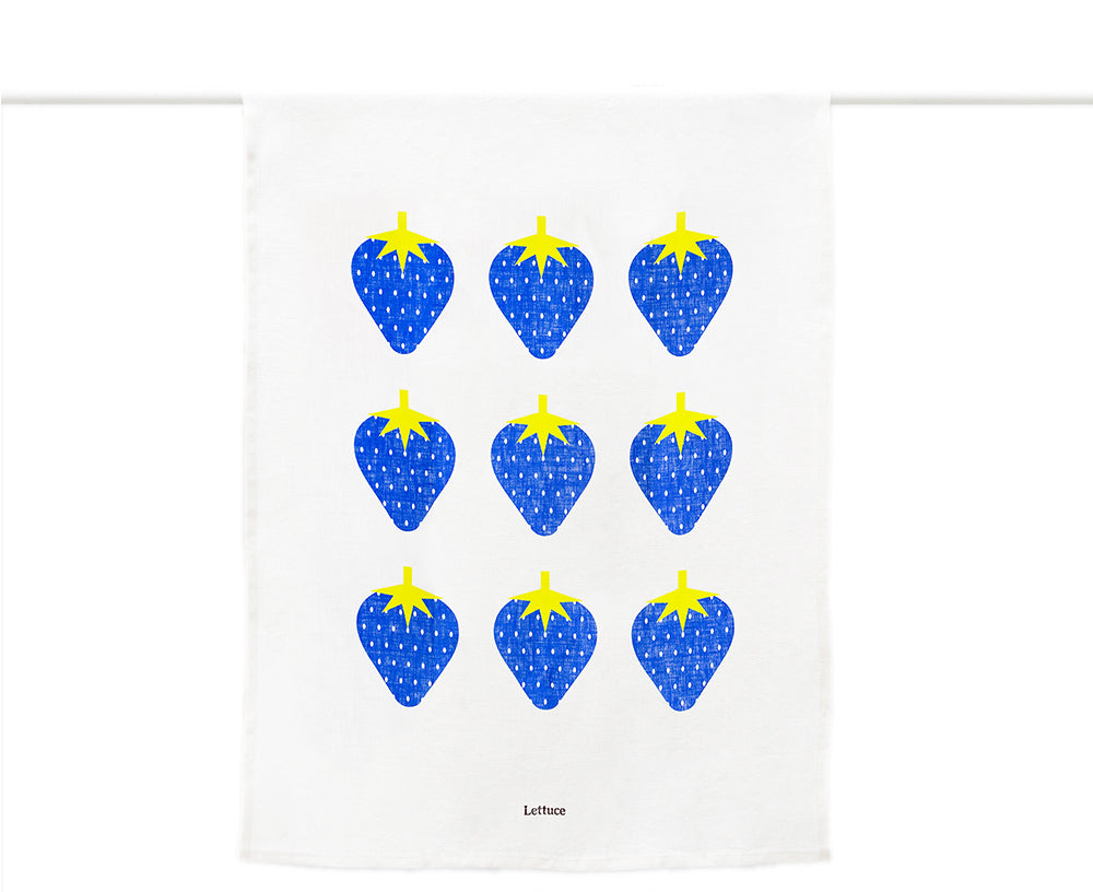 Blue Strawberries Dish Towel by Lettuce