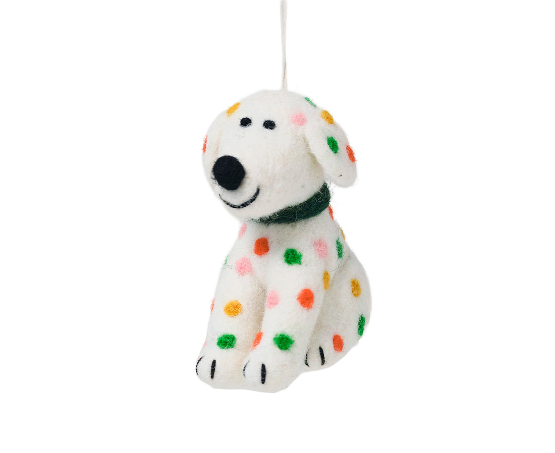 Hanging Felt chip spotted dog Ornament by Wrap