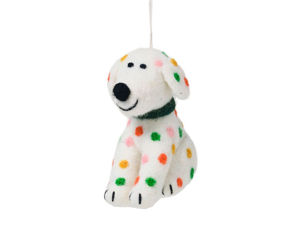 Hanging Felt chip spotted dog Ornament by Wrap