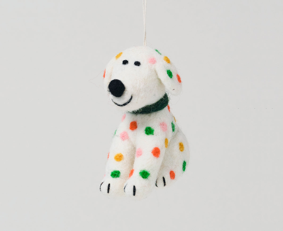 Hanging Felt chip spotted dog Ornament by Wrap