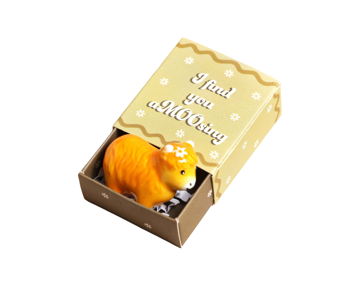 Tiny Ceramic Matchbox Token Highland Cow by Lisa Angel
