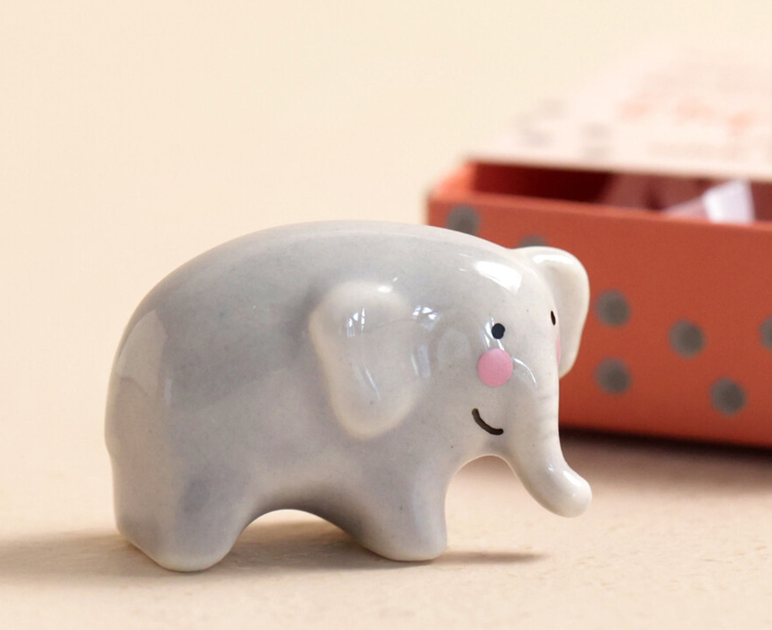 Tiny Ceramic Matchbox Token - Elephant - by Lisa Angel