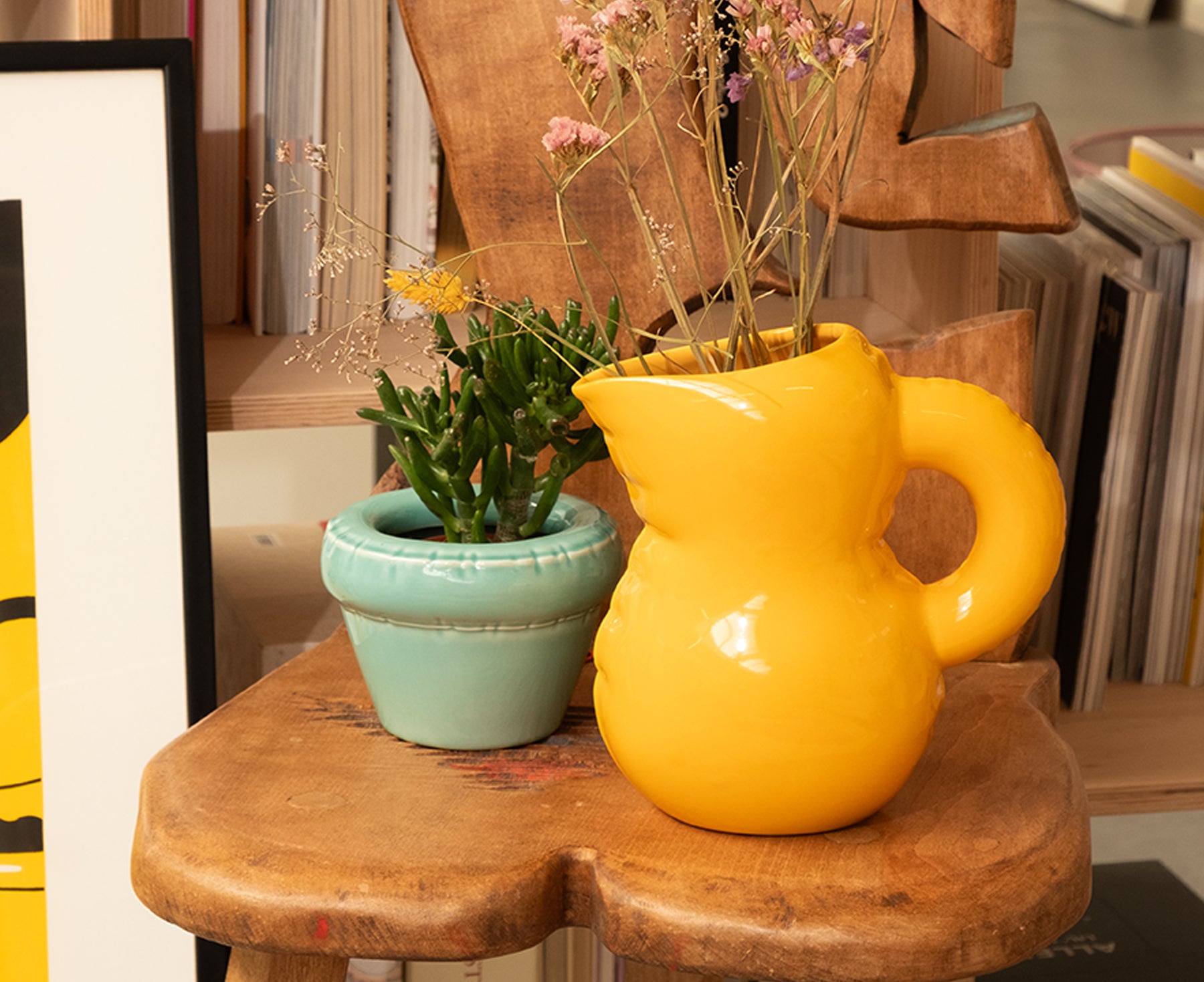 Emily Blow Up Jug in Yolk by Home Studyo with a rounded, sculptural design, featuring a textured body.