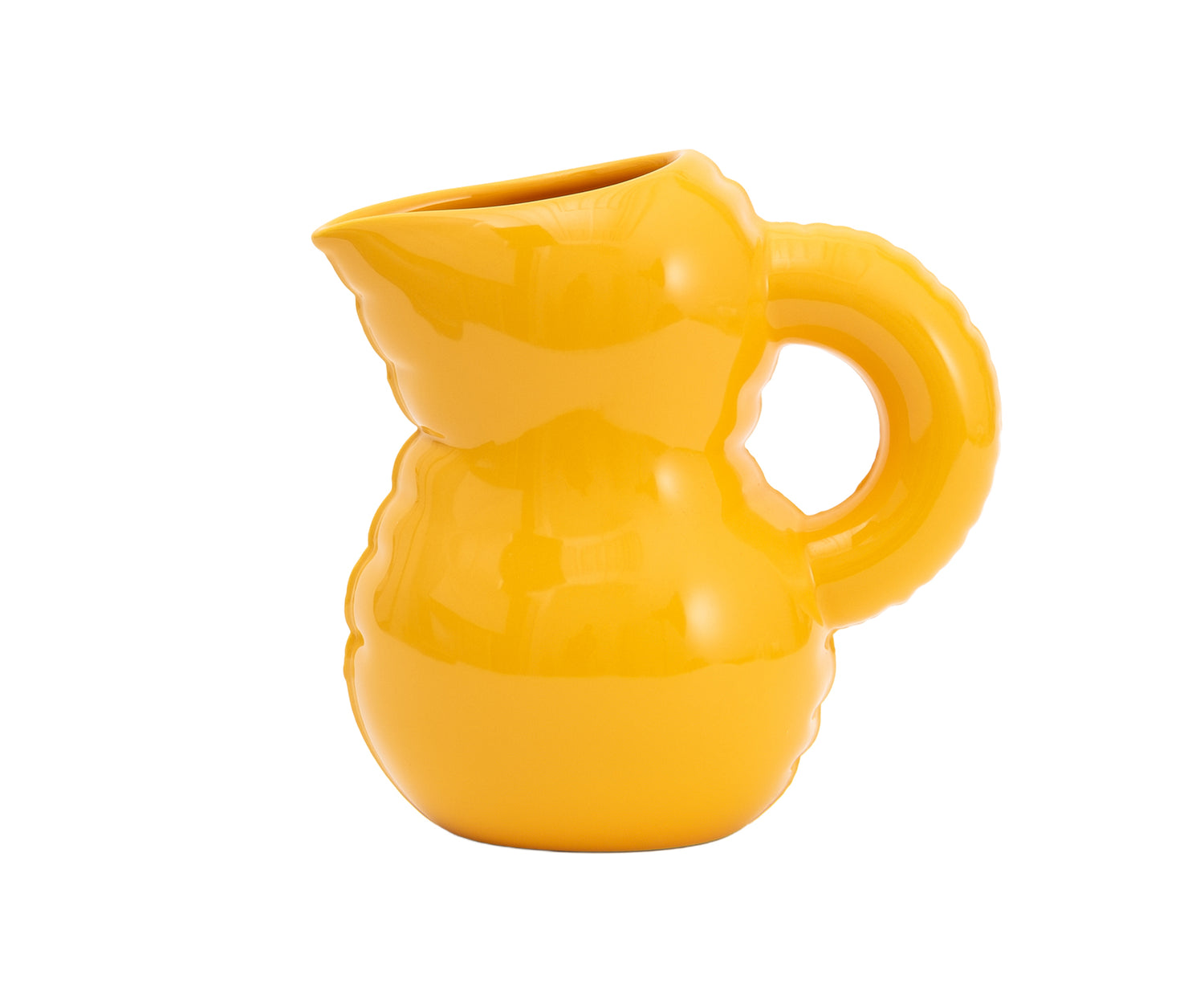 Emily Blow Up Jug in Yolk by Home Studyo with a rounded, sculptural design, featuring a textured body.