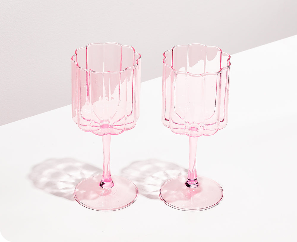 Wave Wine Glass Set in Pink by Fazeek