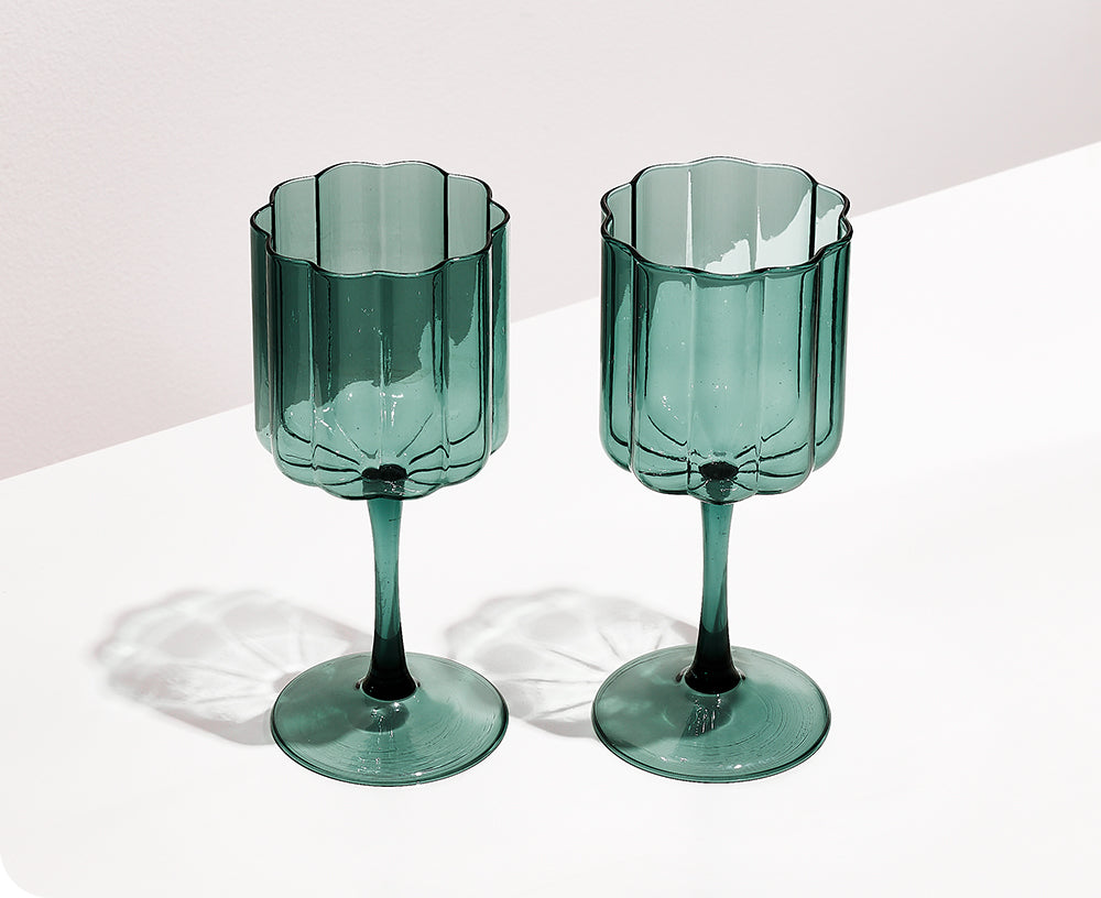 Wave Wine Glass Set in Teal by Fazeek