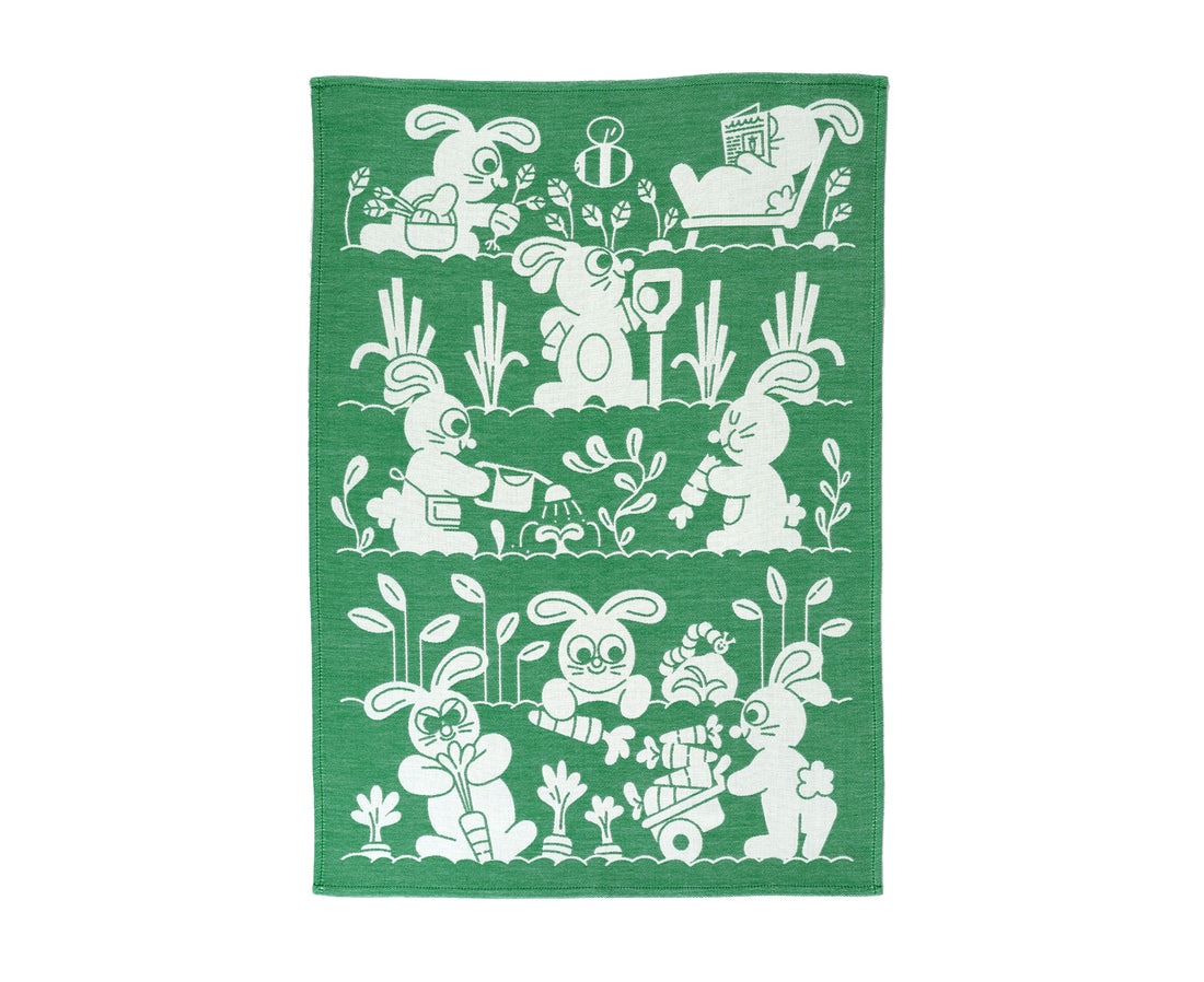 Woven Cotton Dish Towel - Garden Rabbits - by Wrap