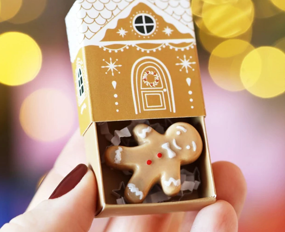 Tiny Ceramic Matchbox Token - Gingerbread Man - by Lisa Angel