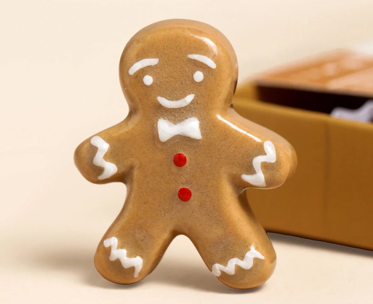 Tiny Ceramic Matchbox Token - Gingerbread Man - by Lisa Angel
