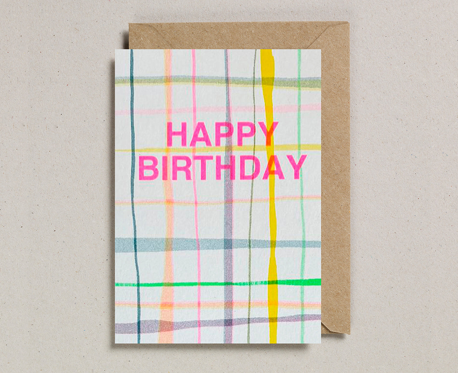 Birthday Card - Neon Plaid - by Petra Boase