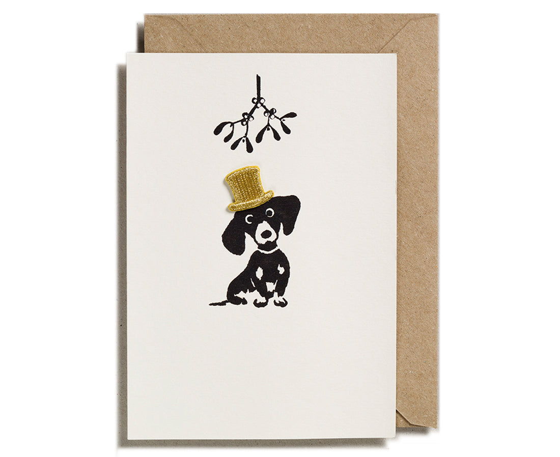 Greeting Card - Dog and Mistletoe - by Petra Boase