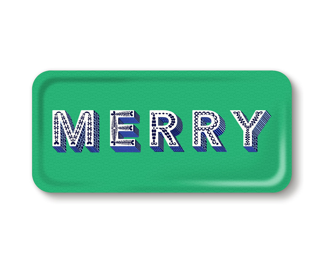 Word Rectangular Tray - Merry - by Jamida