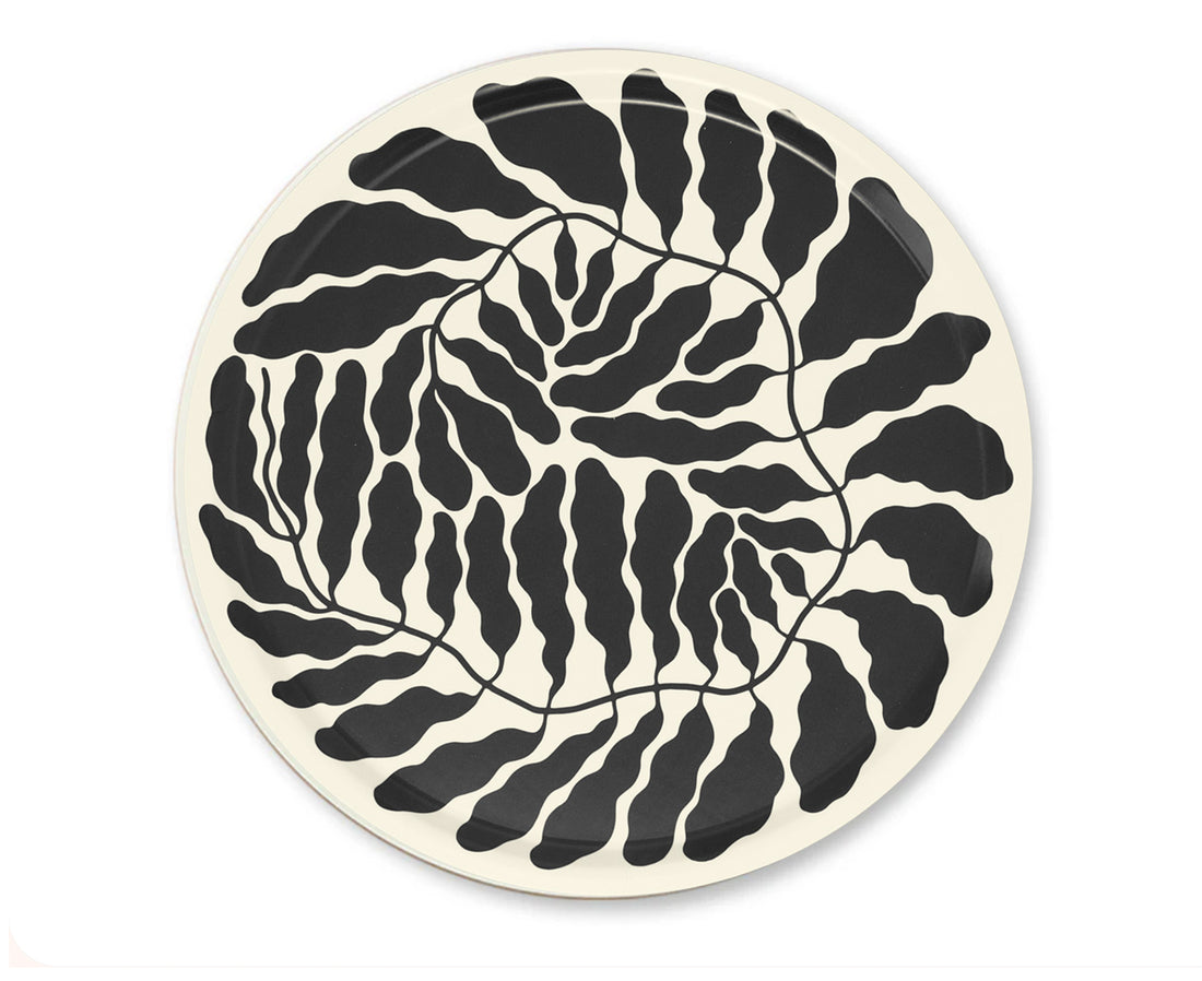 Leaves Round Tray in Black by Wrap