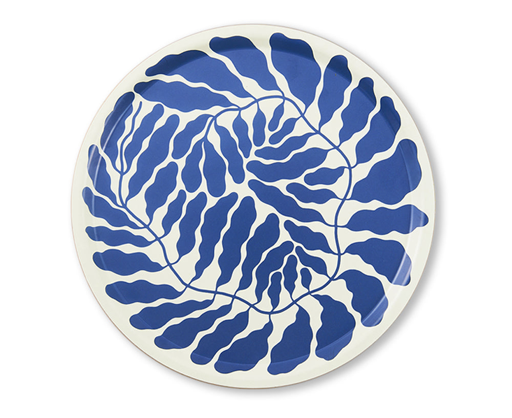 Leaves Round Tray in Blue by Wrap