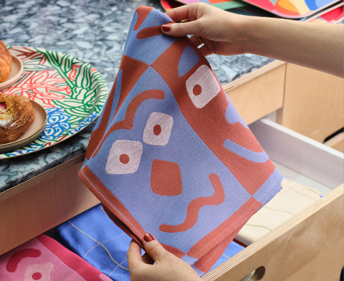 Making Faces Dish Towel - Blue &amp; Brown - by Wrap