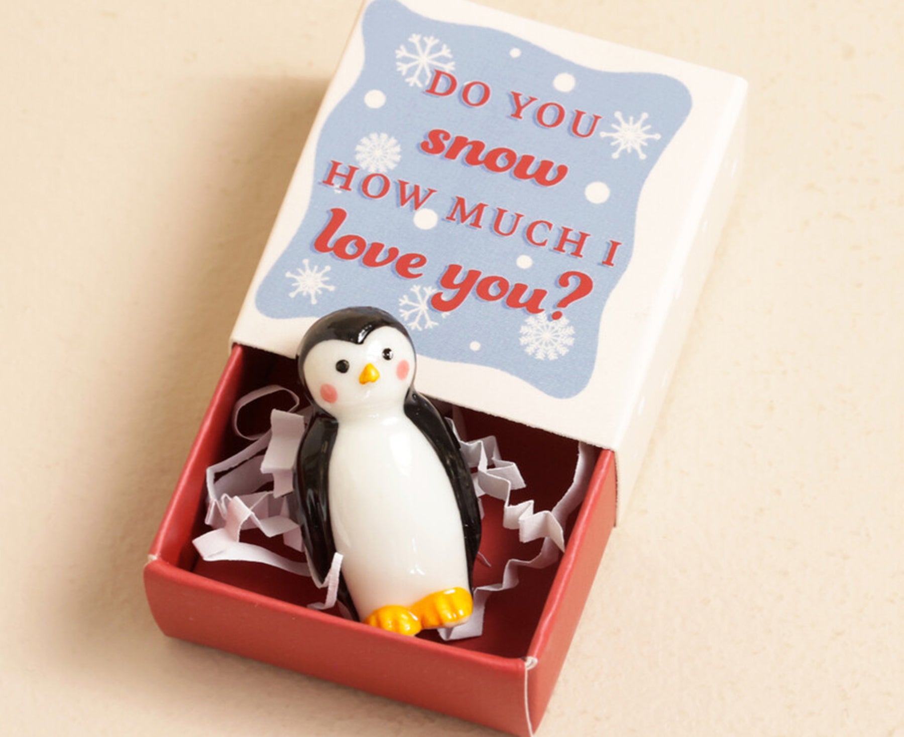 Tiny Ceramic Matchbox Token - Penguin - by Lisa Angel