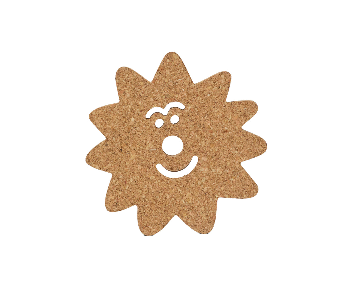 A single star-shaped cork board with a smiling face cutout, shown on a plain white background.