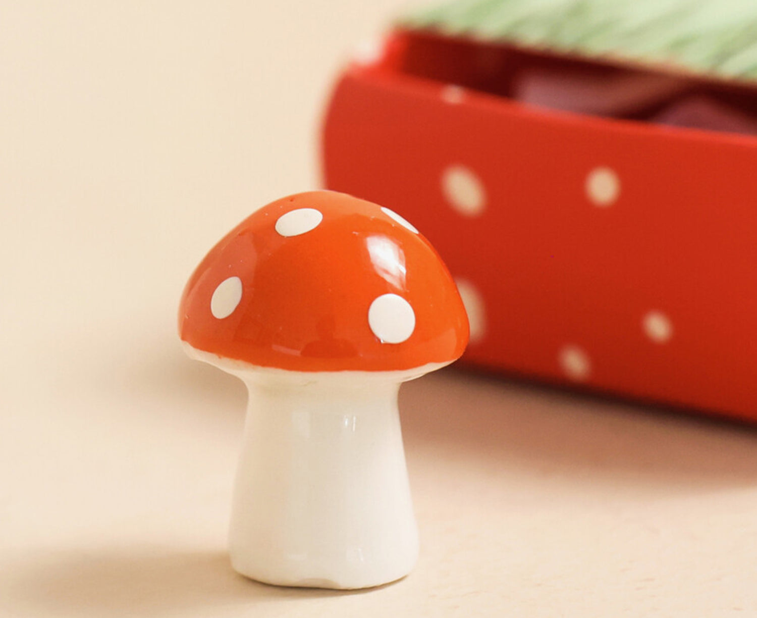 Tiny Ceramic Matchbox Token - Mushroom - by Lisa Angel