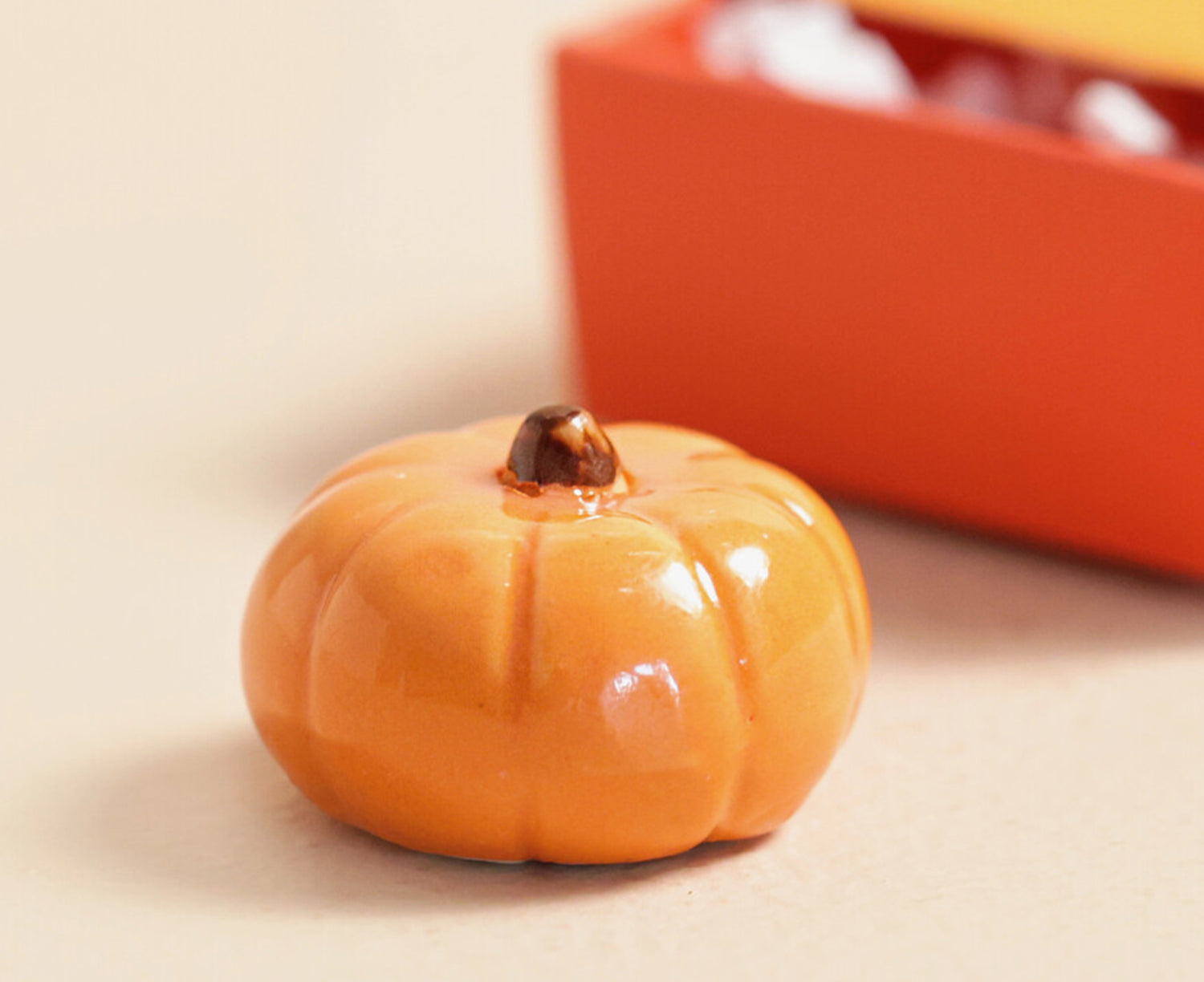 Tiny Ceramic Matchbox Token - Pumpkin - by Lisa Angel