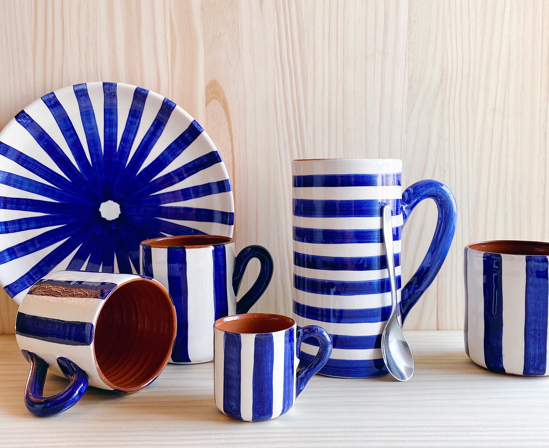 Bold Stripe Terracotta Mug in Blue by Casa Cubista