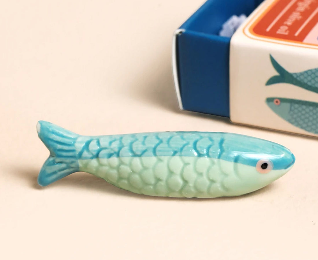 sardine fish in a colorful matchbox by Lisa Angel