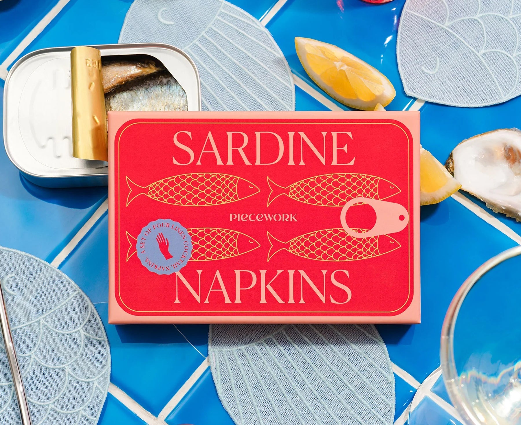 Cocktail Napkin Set - Sardines - by Piecework