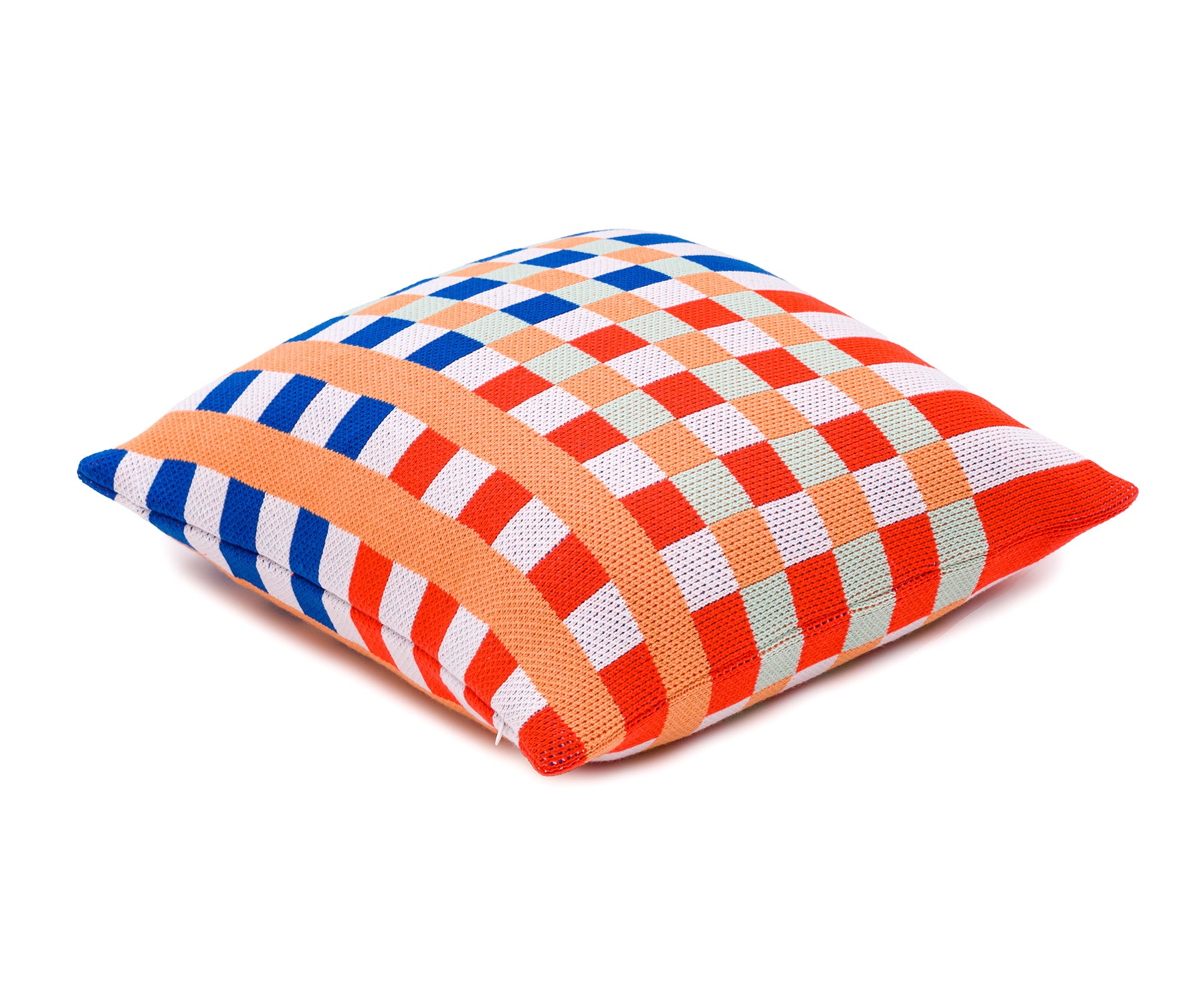 Square Square Pillow in Poppy and Cobalt by Verloop