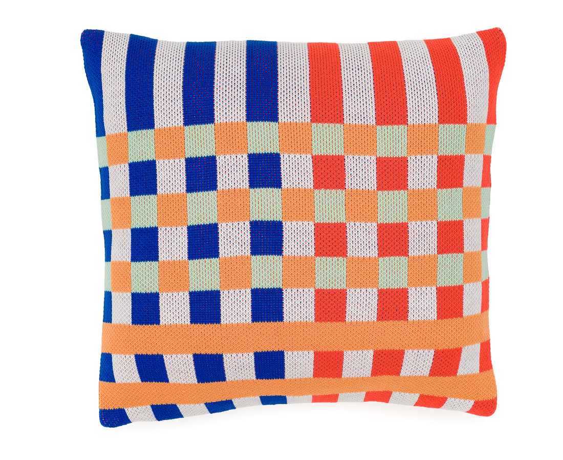 Square Square Pillow in Poppy and Cobalt by Verloop