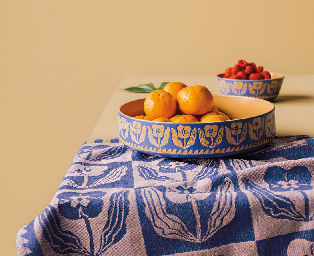 Imprint Ceramic Serving Bowl in Teppi Blue by Danica Studio