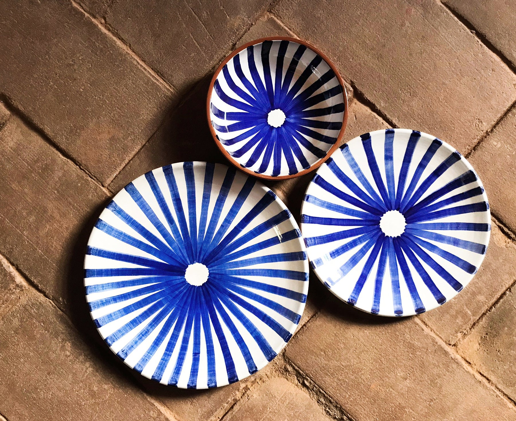 Ray Terracotta Dinner Plate in Blue by Casa Cubista