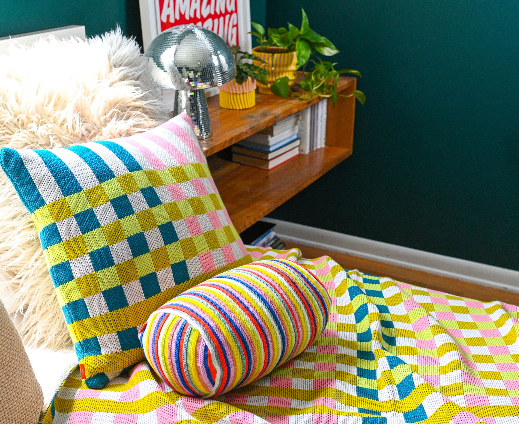 Bolster Pillow in Rainbow Circus Stripe by Verloop