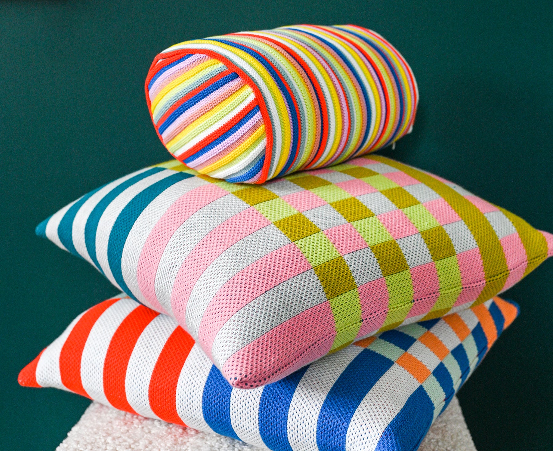 Bolster Pillow in Rainbow Circus Stripe by Verloop