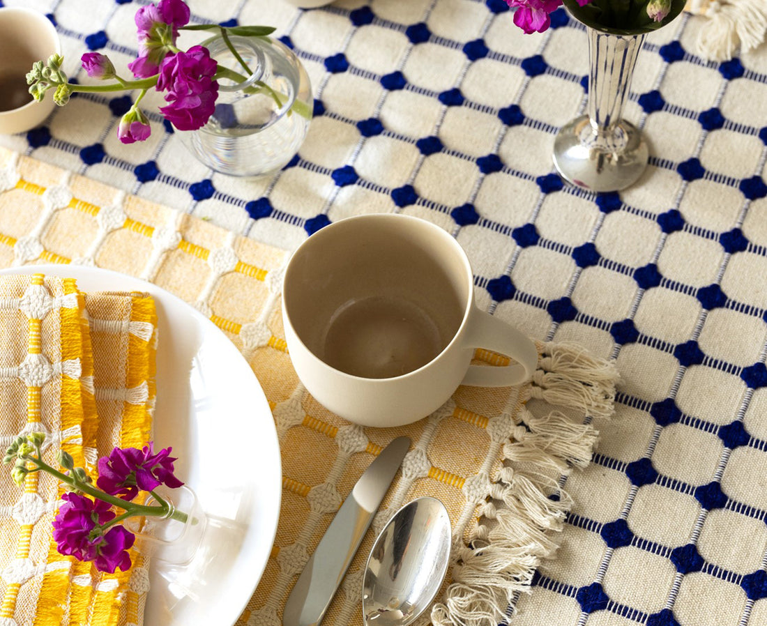 Wicker Tablecloth in Cobalt by Dove &amp; Donkey