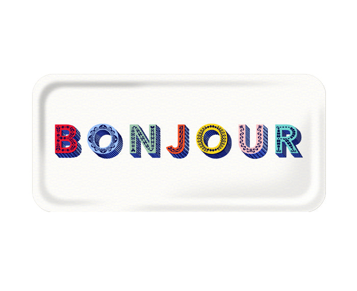 Word Rectangular Tray - Bonjour - by Jamida