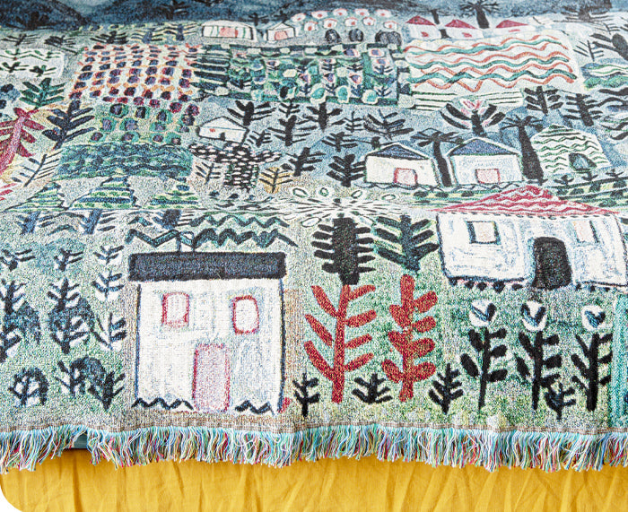 Little Houses Woven Blanket by Lucy Tiffney